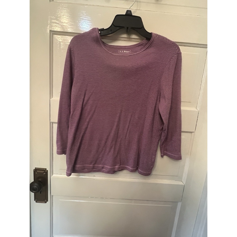 LL Bean classic Pullover sz s Striped Purple Scoopneck Soft Top